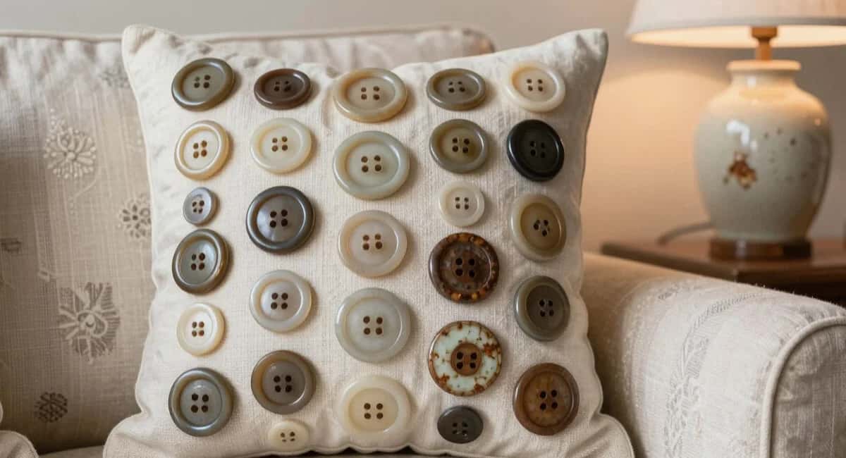 Старые пуговицы не выкидываю, храню как зеницу ока: 8 идей для декора подушек и абажуров — бюджетный винтаж