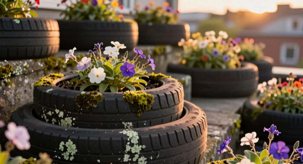 Старые шины в гараж не ставлю: тренд 2026 — клумбы-ярусы из покрышек, которые видны с пятого этажа