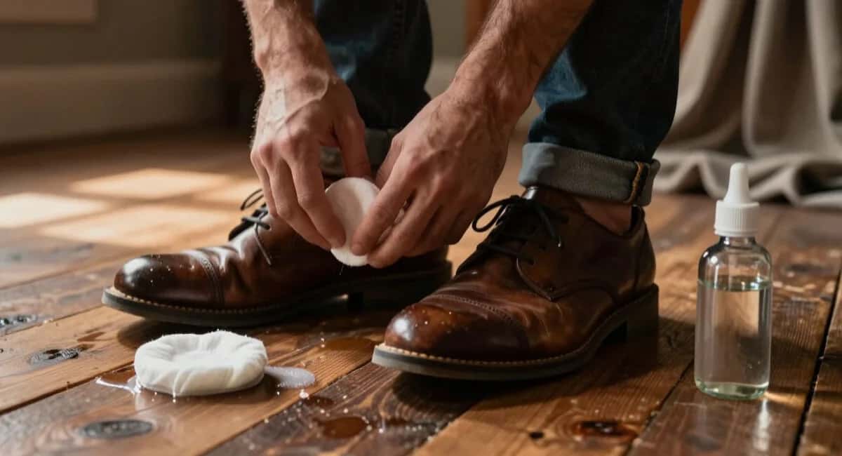 Капаю 3 капли на ватный диск и протираю обувь — блестит как в витрине, и вода не прилипает неделю