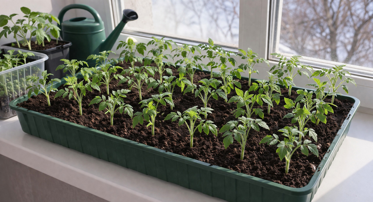 Пикирую томаты не в отдельные стаканы, а в один ящик с шагом 8 см: научил фермер из Беларуси — места меньше, корней больше