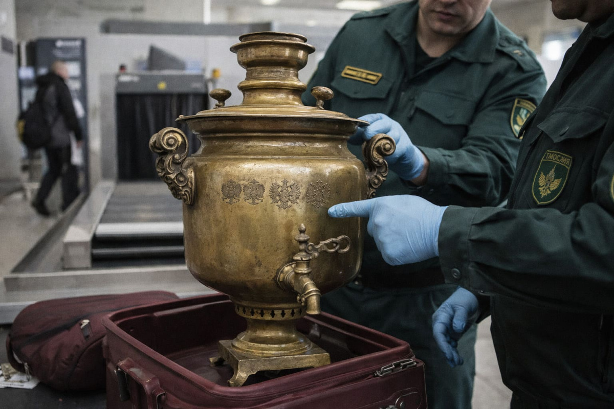 В Кольцово остановили вывоз самовара с клеймами Николая II и выставки 1899 года | В Кольцово задержали вывоз старинного самовара