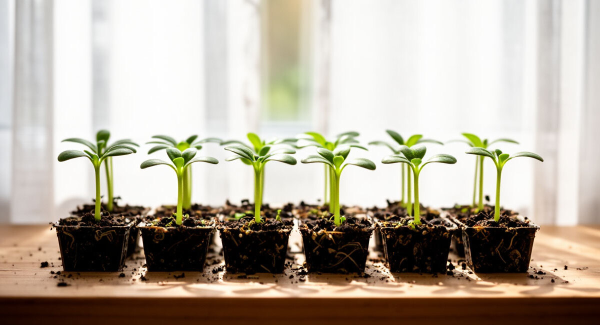 Как только рассада выпустила 3 листа — сразу: подсыпаем землю под каждый сеянец — и корни растут активнее